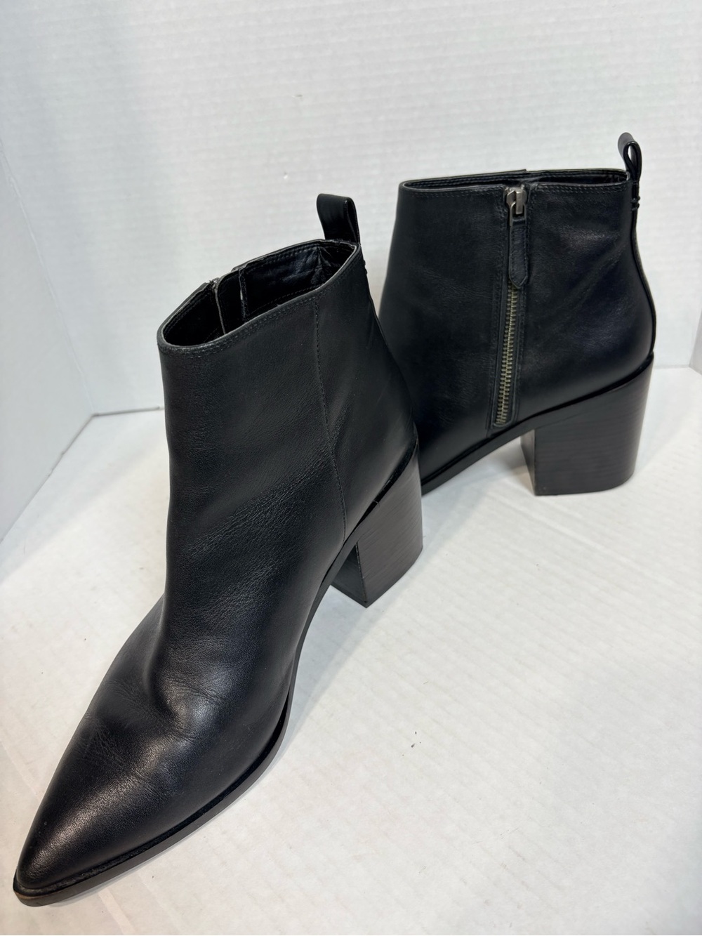Treasure & Bond Minimalist Black Soft Leather Booties with Block Heel Pointy Toe